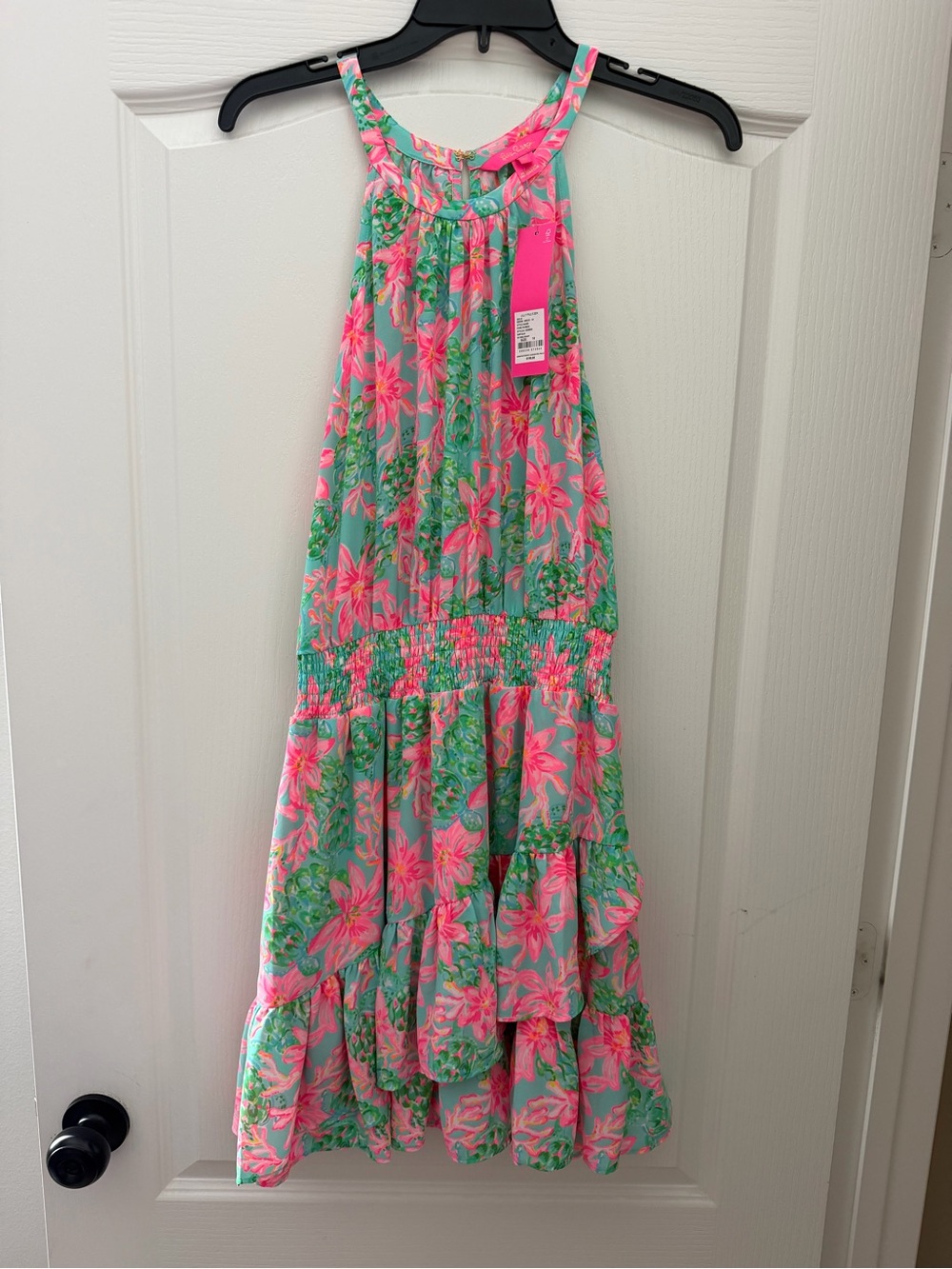 Lilly Pulitzer NWT Dress — Women's Pink & Green Floral Halter Tiered Dress